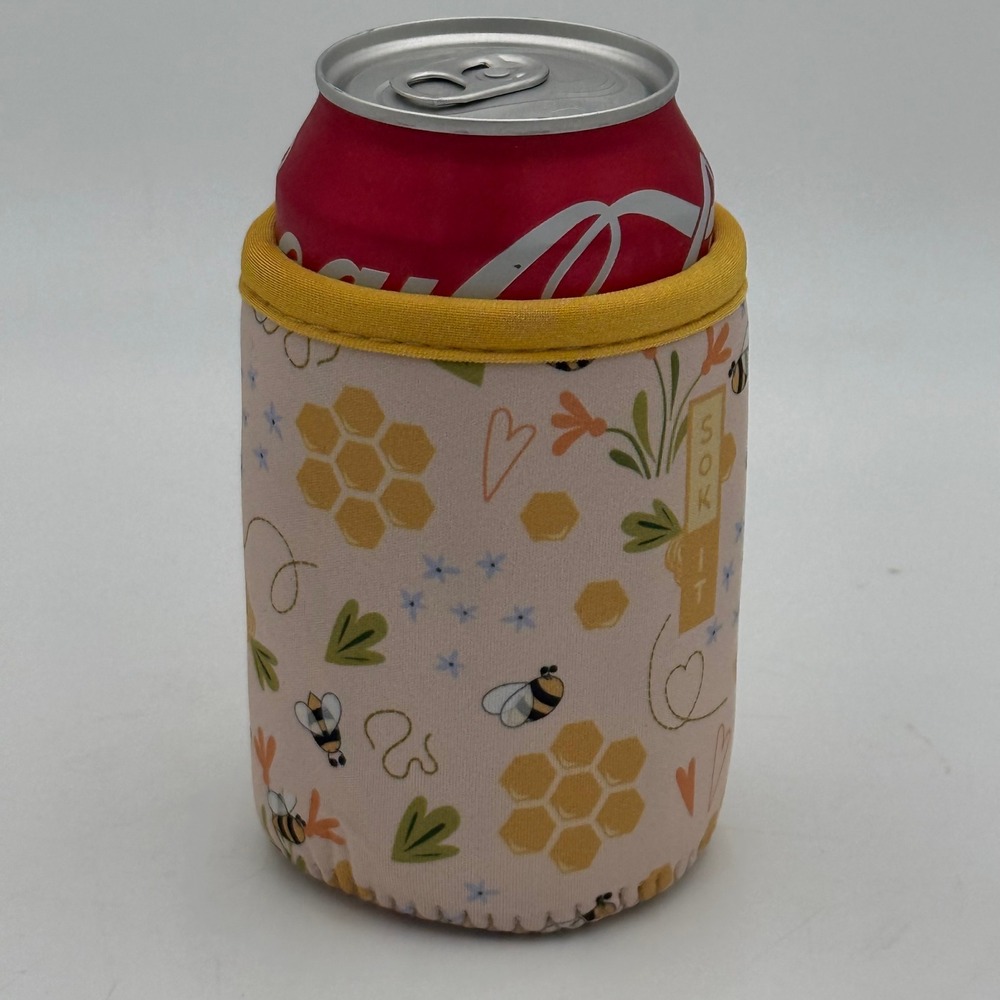 Sok-It CanSok 12oz Can Sleeve Honeycomb Buzz Bee Neoprene Beverage Cooler New